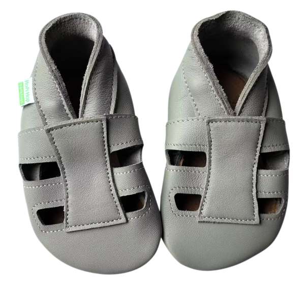 Hopi Hop BAREFOOT kožené capáčky Sandálky světle šedé