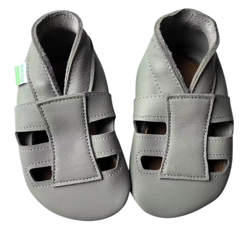 Hopi Hop BAREFOOT kožené capáčky Sandálky světle šedé